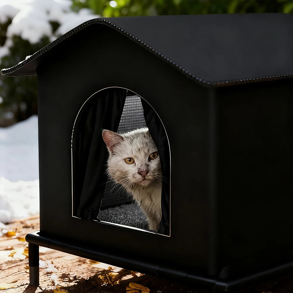 Cat House for Outdoor Cats Weatherproof and Insulated Feral Cat House with Mat and Canopy Easy to Put Together Cat Shelter