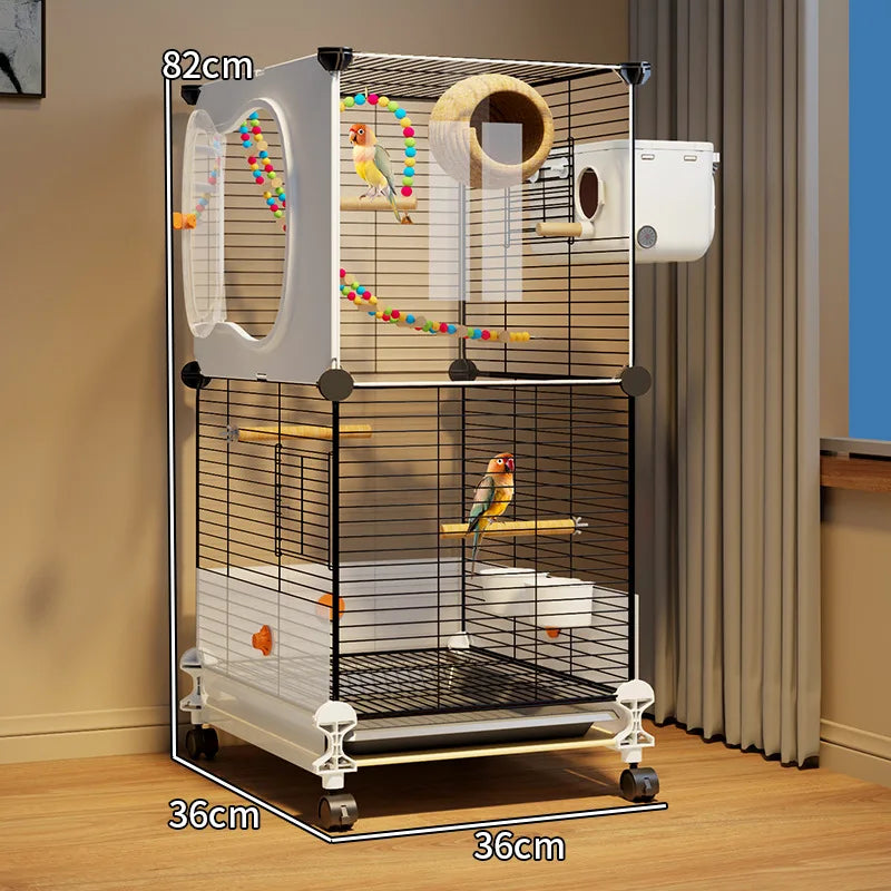 Large Bird Cage for Parrots Spacious Aviary with Standing Pole Luxury Cockatiel & Budgie Habitat Anti-Scatter Design Bird Villa