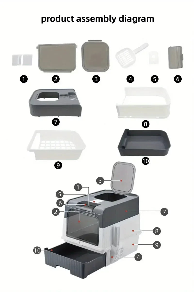 Portable Collapsible Cat Litter Pan with Splash Guard and Plastic Scoop - Pet Litter Box with Lid, Easy to Clean and Assemble