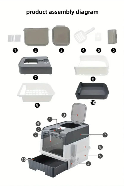 Portable Collapsible Cat Litter Pan with Splash Guard and Plastic Scoop - Pet Litter Box with Lid, Easy to Clean and Assemble