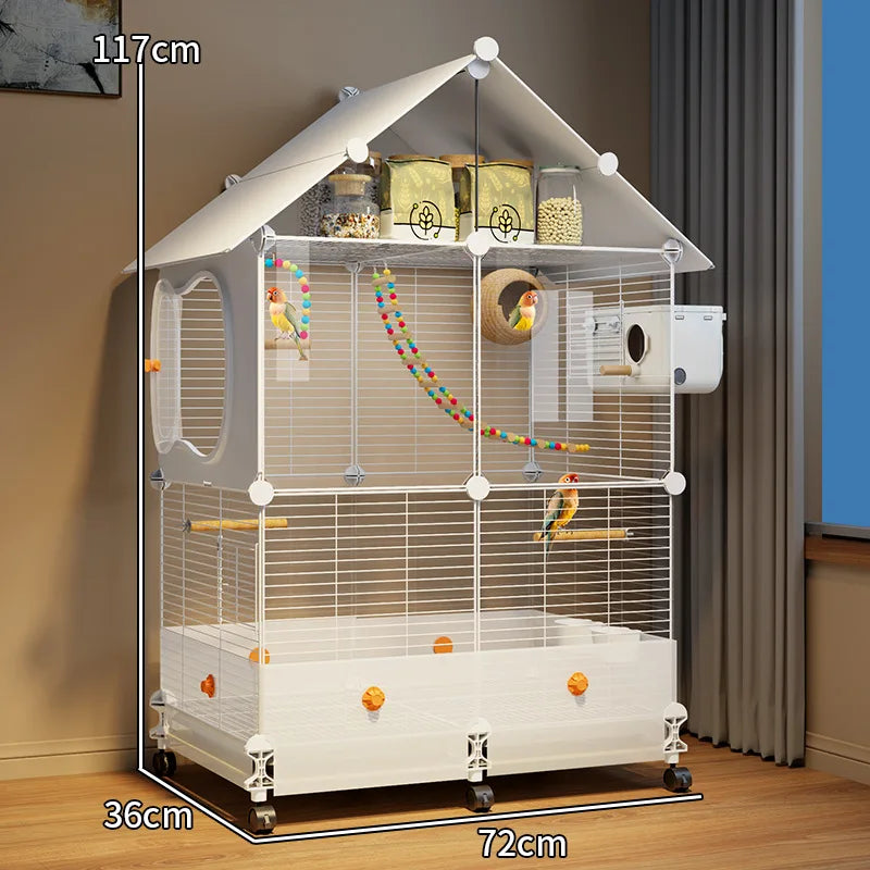 Large Bird Cage for Parrots Spacious Aviary with Standing Pole Luxury Cockatiel & Budgie Habitat Anti-Scatter Design Bird Villa