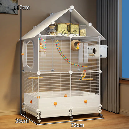 Large Bird Cage for Parrots Spacious Aviary with Standing Pole Luxury Cockatiel & Budgie Habitat Anti-Scatter Design Bird Villa