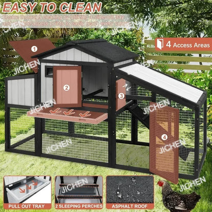 JC Customizable 65.3" Long Chicken Coop and Hen House for 1-2 , Comes with Nesting Boxes, Trays, Perches, Combinable, Black