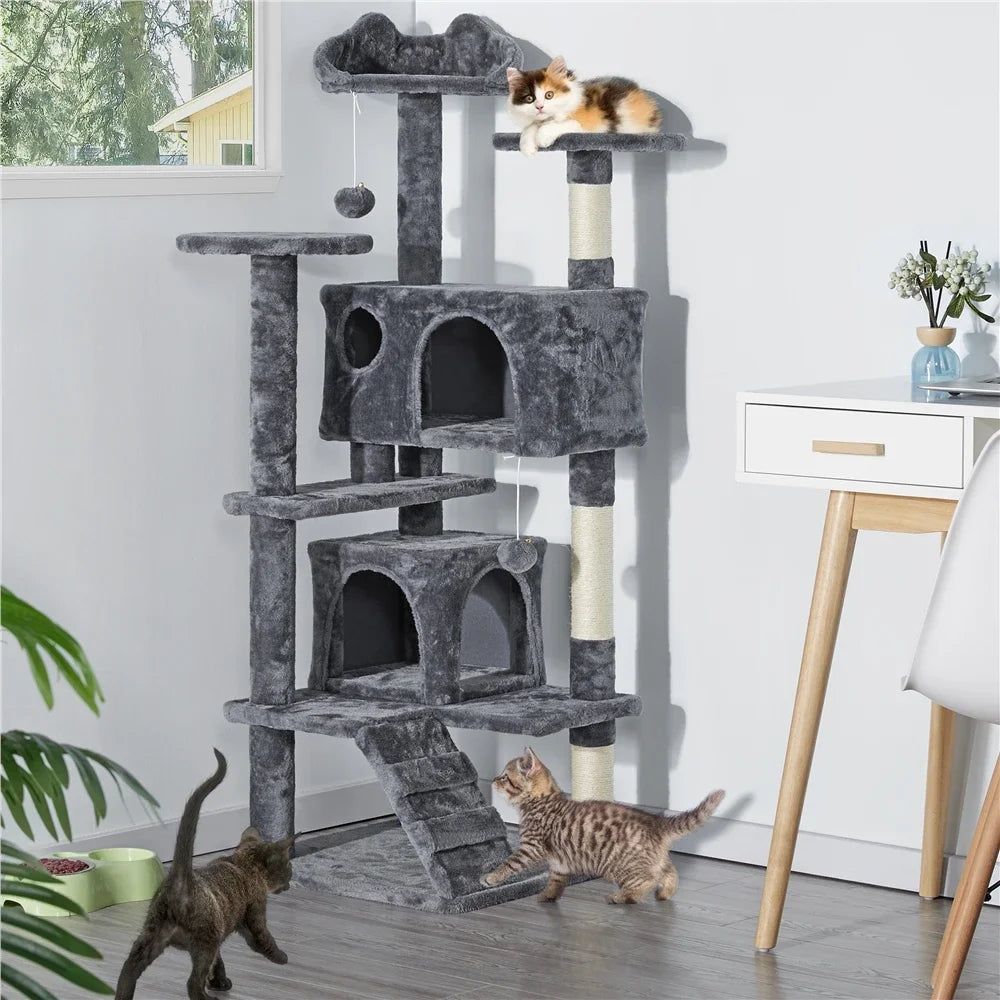 Cat Tree Cat Tower Condominium with Condominium and Hanging Ball and Scratching Post, Large Cat House for Kittens and Cats