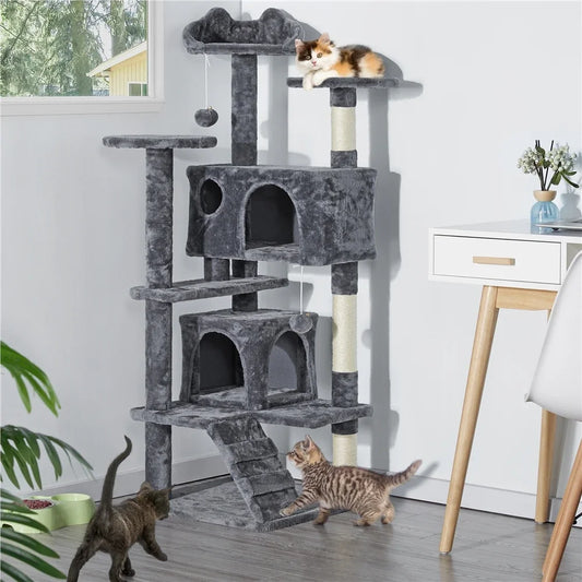 Cat Tree Cat Tower Condominium with Condominium and Hanging Ball and Scratching Post, Large Cat House for Kittens and Cats