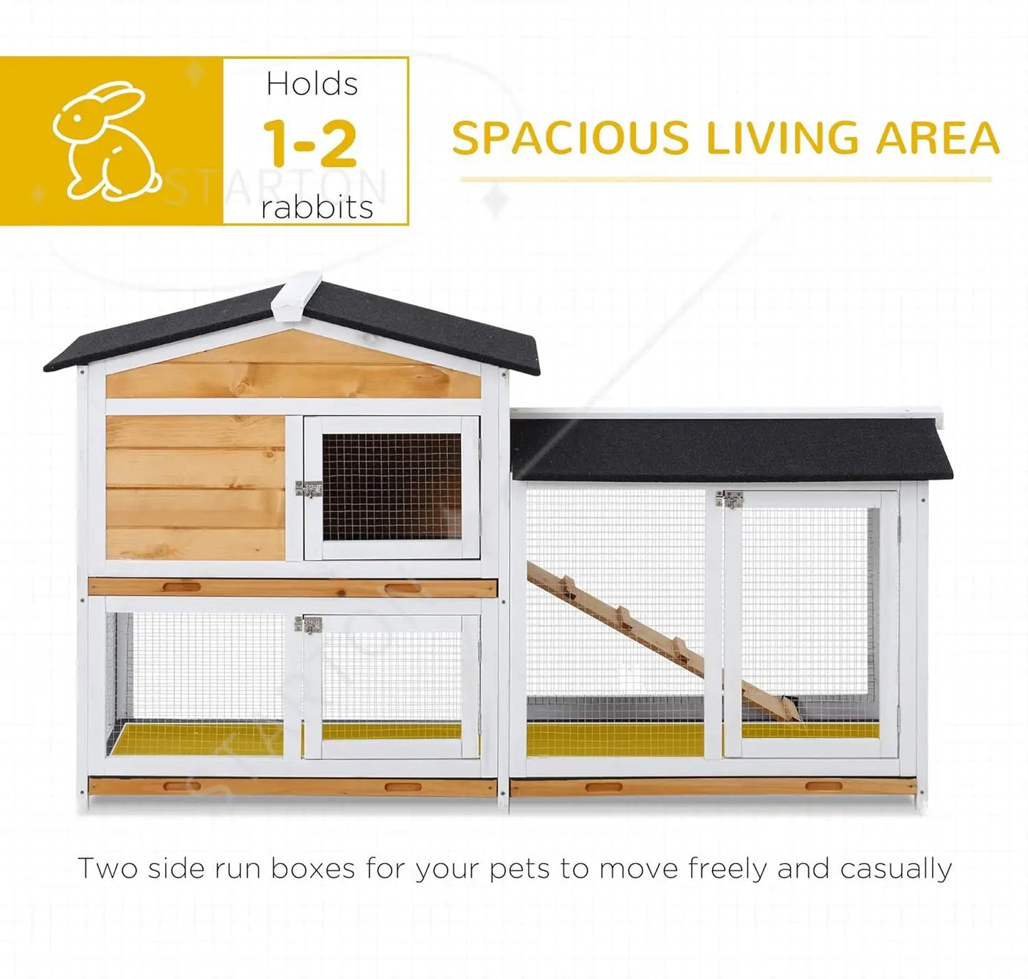 Wooden Bunny Hutch, Guinea Pig Cage, Small Animal Enclosure with Run Area, Removable Tray