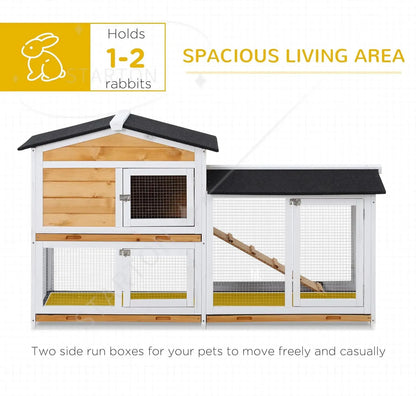 Wooden Bunny Hutch, Guinea Pig Cage, Small Animal Enclosure with Run Area, Removable Tray
