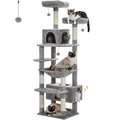 Multi-Level Cat Tree Tower with Scratching Posts&Board, Hammock, Cat Condo, Spacious Top Perch,Dangling Balls for Indoor Cats
