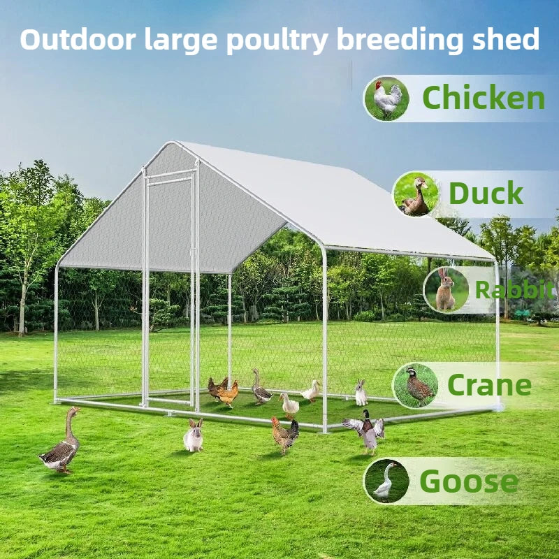 Outdoor Large Chicken Cages Poultry Thickened Galvanized Pipes Duck Sheds Farms Poultry Cages Rain Sun Protection Cover Backyard