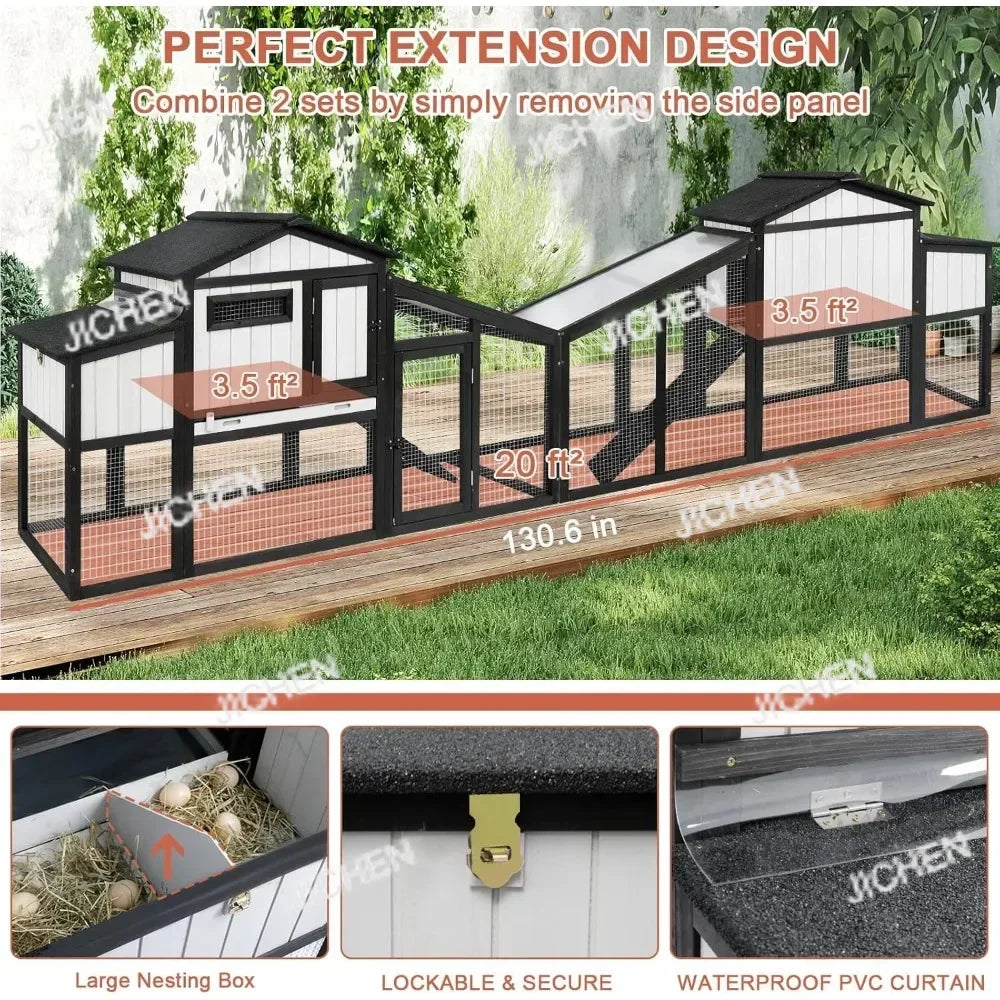 JC Customizable 65.3" Long Chicken Coop and Hen House for 1-2 , Comes with Nesting Boxes, Trays, Perches, Combinable, Black