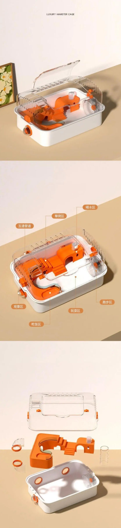 Hamster Cage Large And Cheap Acrylic Transparent Gold Bear Luxury Villa Breeding Box Supplies Set