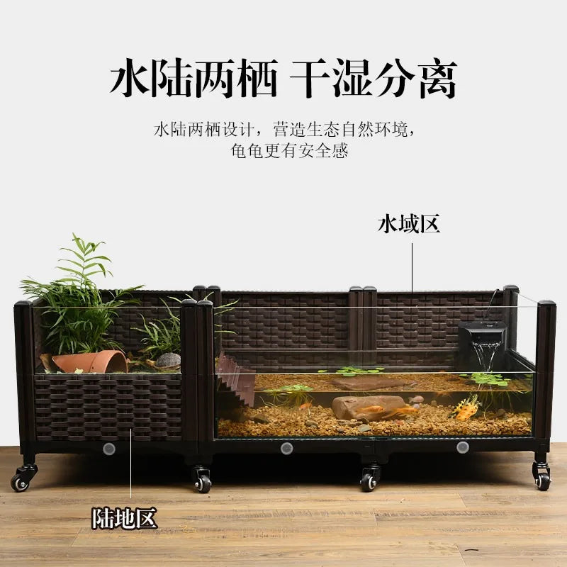 Large Turtle Ecological Breeding Tank with Water-Land Structure,Home Habitat for Yellow-Edge Turtles,Nest Area with Built-In