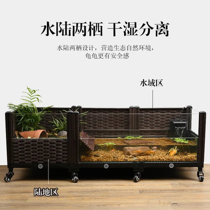 Large Turtle Ecological Breeding Tank with Water-Land Structure,Home Habitat for Yellow-Edge Turtles,Nest Area with Built-In