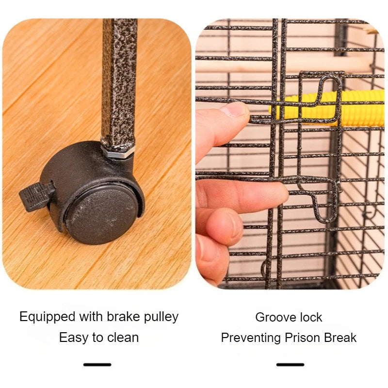 Luxury Bird Cage Large Parrot Birds Cages Accessories Drawer Wheels Birds Houses Lock Parrots Pigeon Feeder Birdcage Supplies
