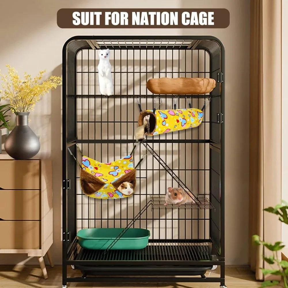 Hamster Hideout Double-layer Hamster Hammock Thicken Cozy Hanging Cage House Warm Fleece Print Pets Sleeping Bag Cage Sleeping