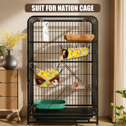Hamster Hideout Double-layer Hamster Hammock Thicken Cozy Hanging Cage House Warm Fleece Print Pets Sleeping Bag Cage Sleeping