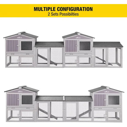 Indoor/Outdoor Rabbit Cage with Double Set Deep Leakproof Plastic Base - Grey