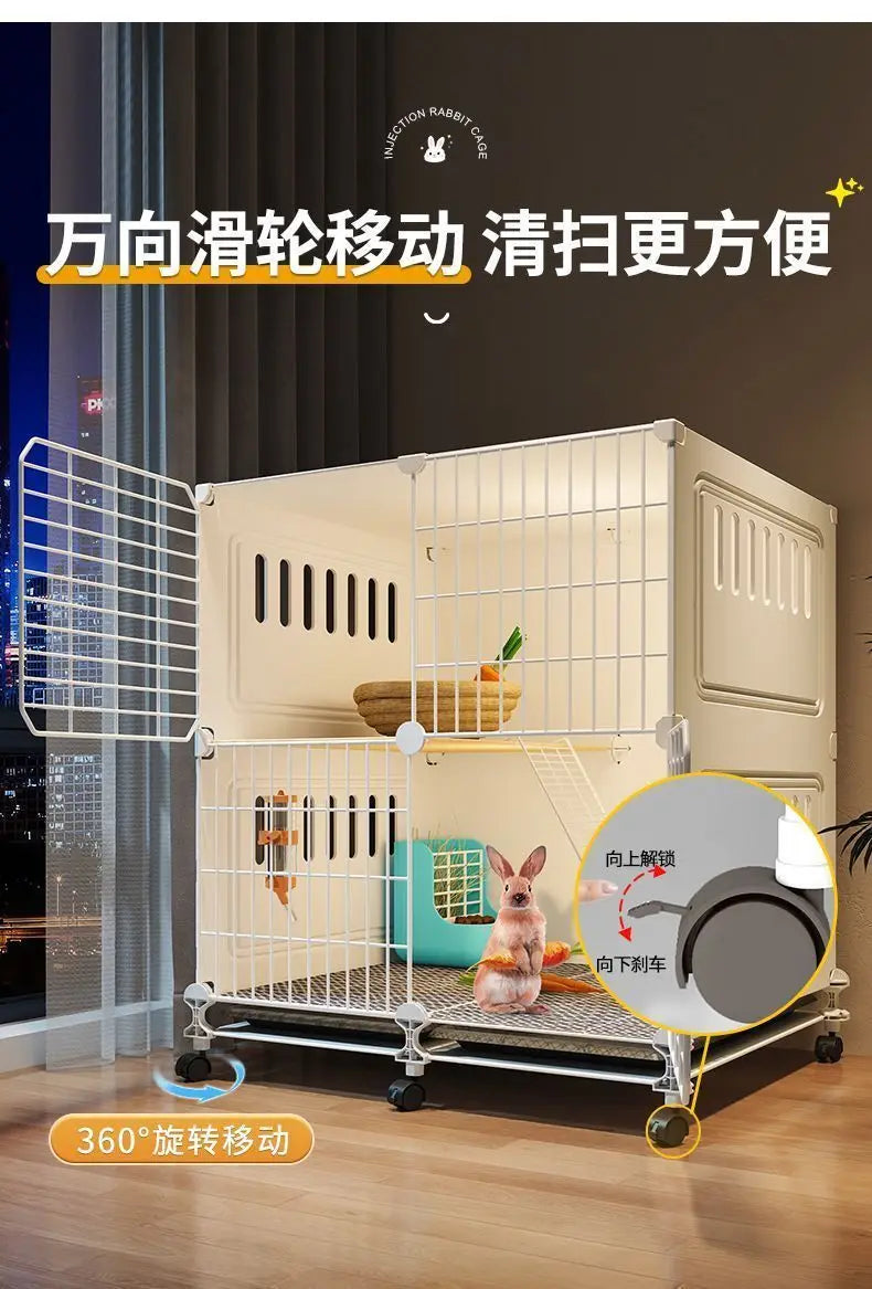 JC Rabbit Cage Household Extra Large Double Layer Indoor Automatic Manure Cleaning Dutch Pig Cage Two-Story Platform Villa