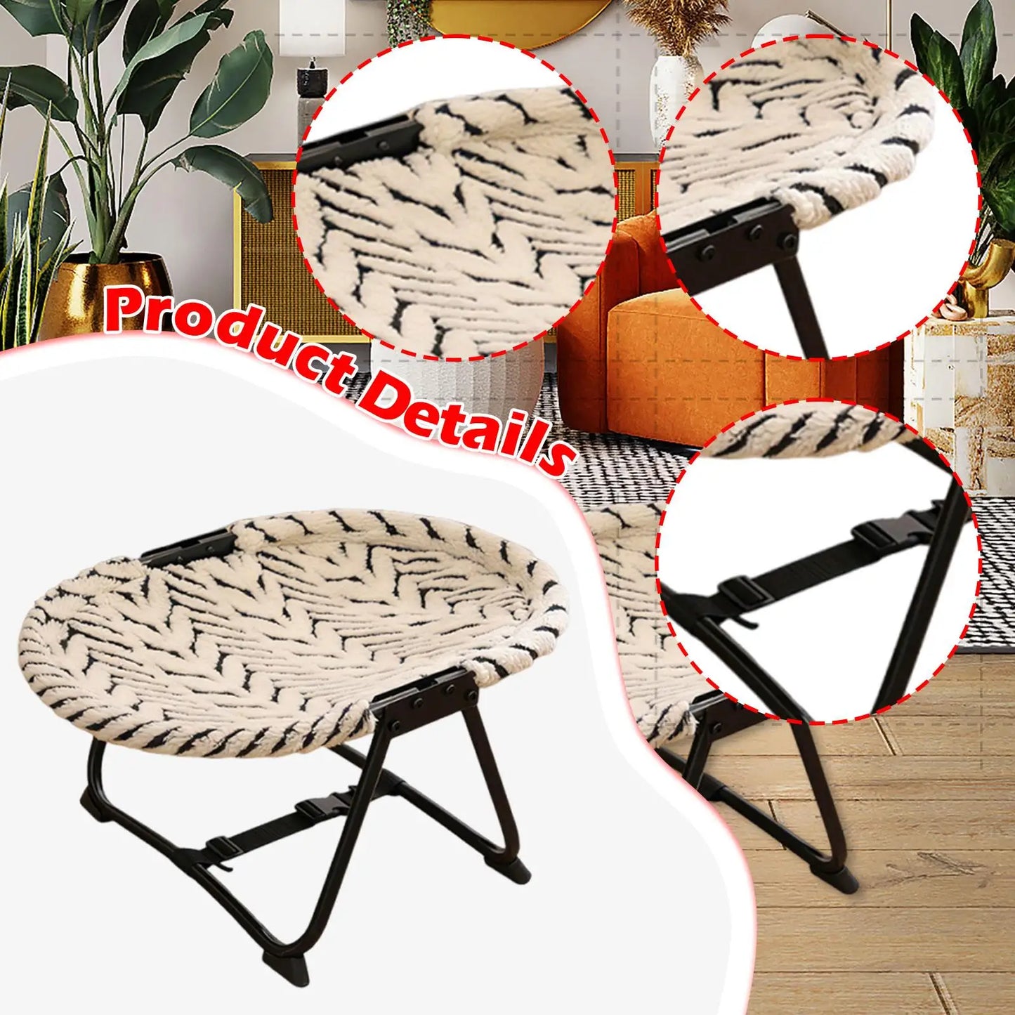 Portable Pet Bed Elevated Iron Frame Dog Cot Heavy Duty Pet Furniture for Small Medium Cats