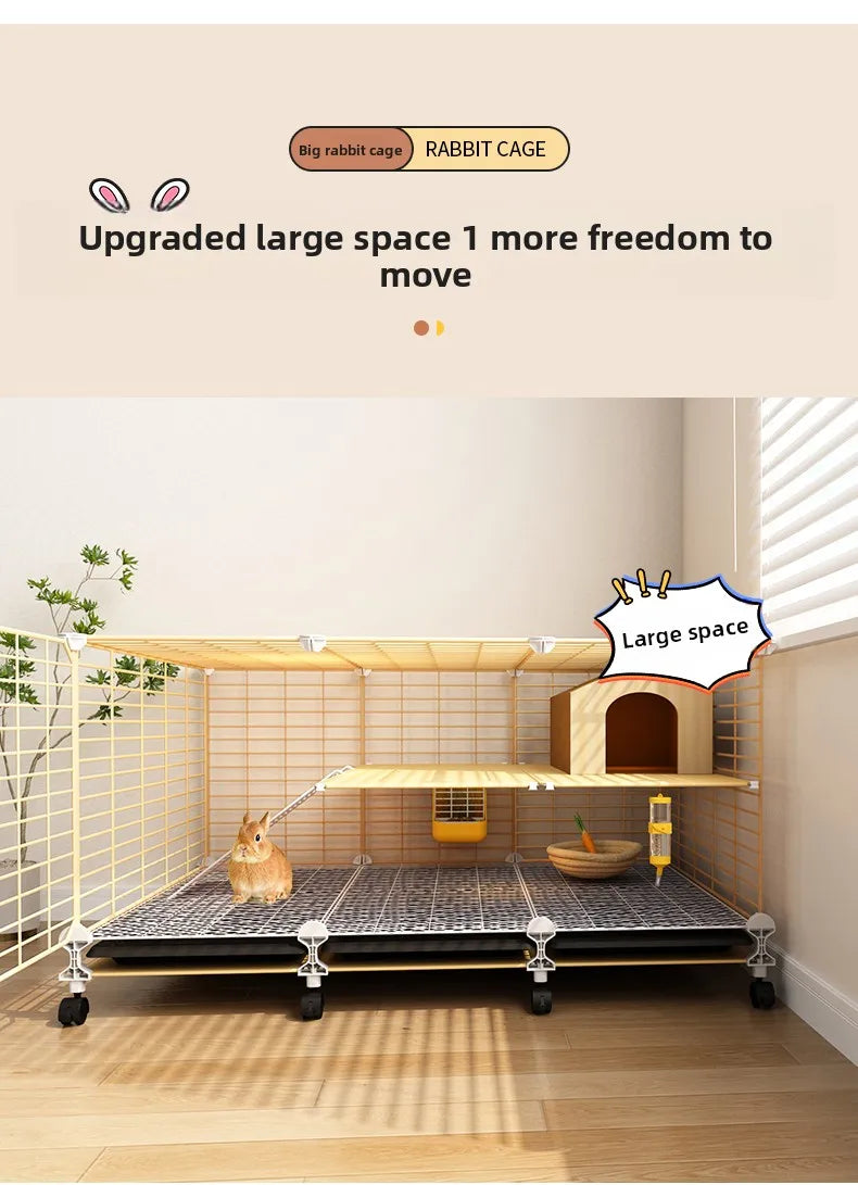 Large Two-Story Rabbit Cage Metal Wire Pet Hutch with Removable Tray Home Bunny House for Indoor Spacious Habitat for Rabbit