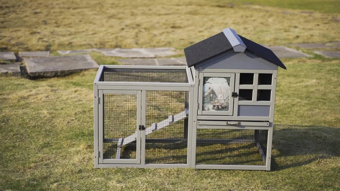 48'' 2-Tier Wood Rabbit Hutch Small Animal House with Removable Tray Outdoor