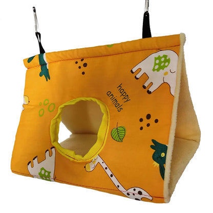 Birdhouse Winter Warm Plush Bird Parrot Swing Cage Triangle Birds Nest Animal Pattern Hamster House Pets Cages Necessary Hammock