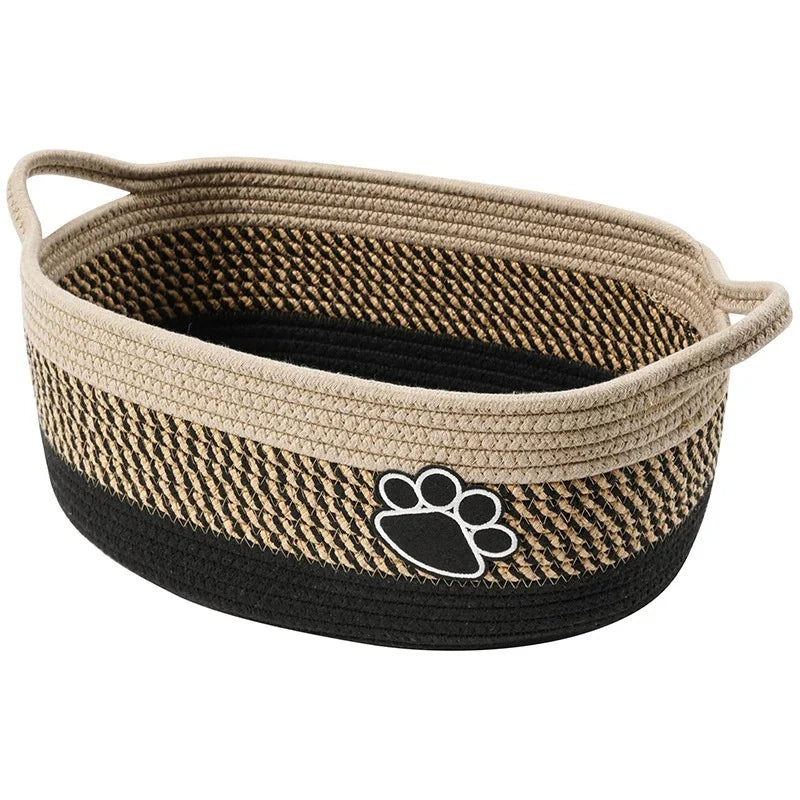 Pet Toy Storage Basket with Handle. Handmade Weaving with Dog Paw Prints. Can Also Store Children's Toys and Miscellaneous Items