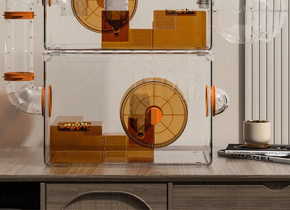 Acrylic Hamster Cage Transparent Habitat with Silent Running Wheel Large Space Enclosure for Hamster Easy-Clean Animal Home