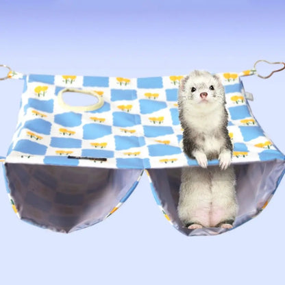 Cartoon Pattern Hanging Ferret Hammock Waterproof Breathable Hamster Nest Multi-Sided Opening Double Layer Hammock For Pet Cage