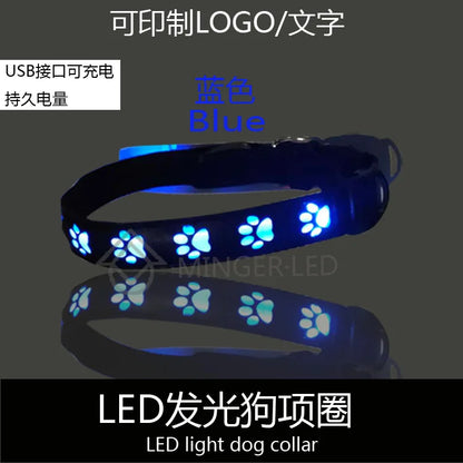 LED Dogs Luminous Collar Paw Pet Dog Walking Dog Collar Tag  Anti-car Accident Anti-lost Light Warning Safety Puppy accessories