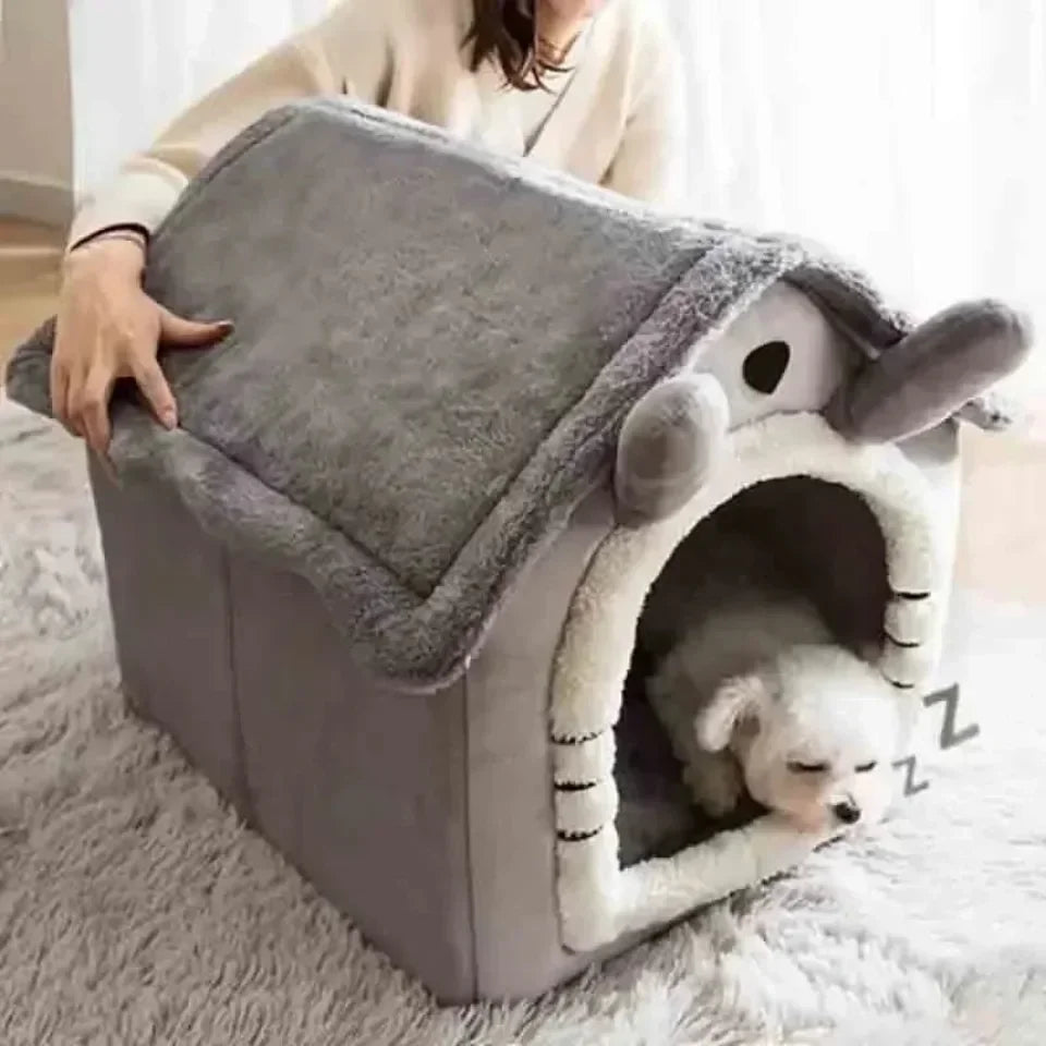Plush Dog House Soft Pet Bed Warm Dog Cat Nest Removable Four Season Universal Cushion Puppy Cave House Household Pet Supplies