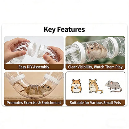 Hamster Tube Set Transparent Curved Tube Pet Cage Tunnel Connection Tunnel Exercise Toy Suitable for Mice Hamsters Rats and Ot