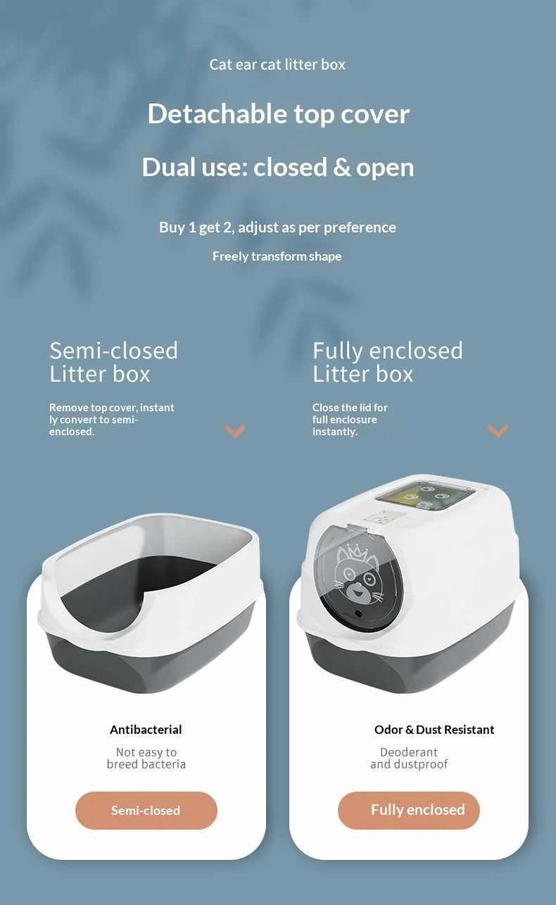 Automatic Self Cleaning Cat Litter Box Covered Closed Large XXL Anti Splash Odor Control Dust Free Easy Clean Privacy Hood Mat