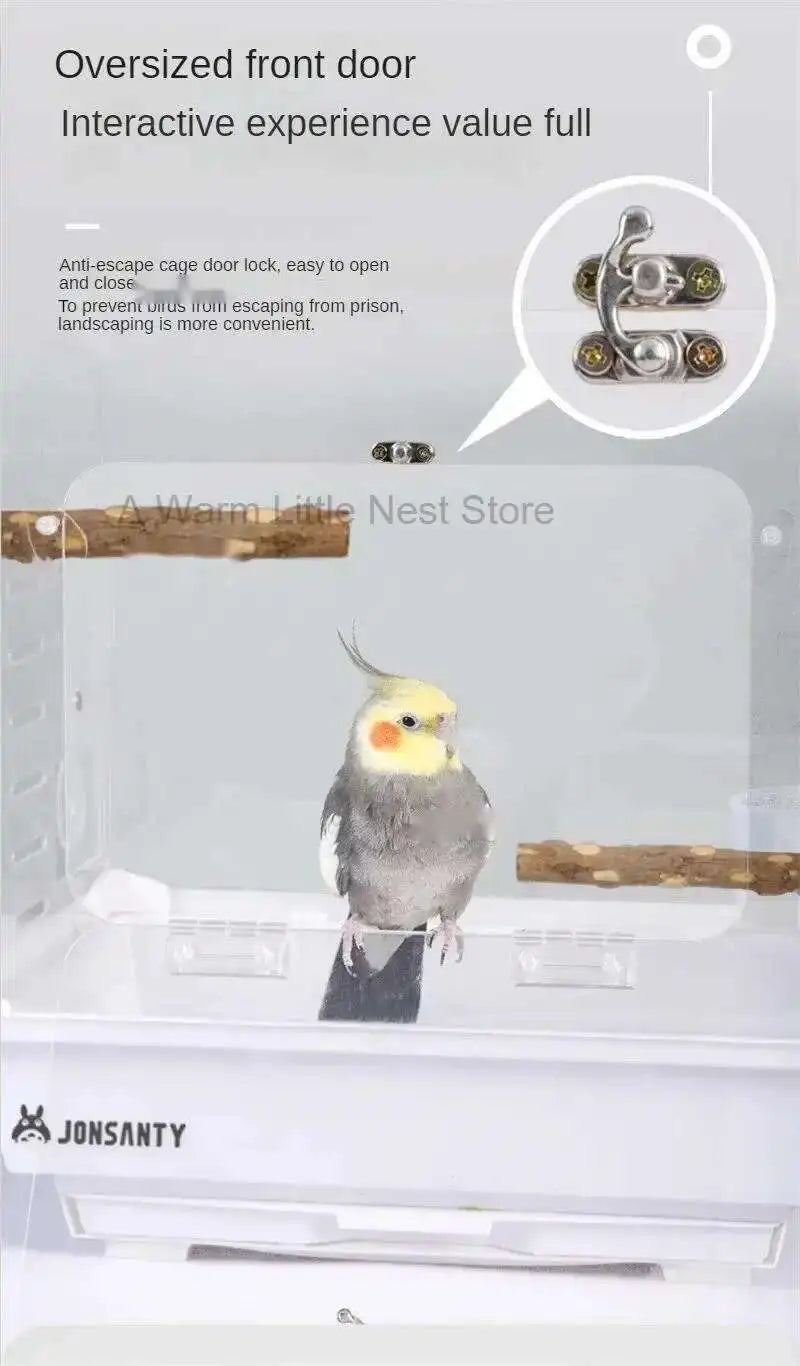 Large Acrylic Splash-proof Breathable Birdcage Fully Transparent Ornamental Bird Cage Parrot Cage Budgie Cockatiel Luxury Villa