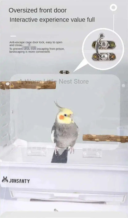 Large Acrylic Splash-proof Breathable Birdcage Fully Transparent Ornamental Bird Cage Parrot Cage Budgie Cockatiel Luxury Villa