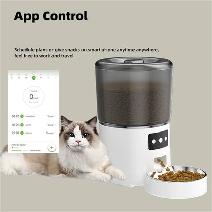 Automatic Cat Feeders, 4L Timed Cat Dry Food Dispenser, Dual Power Supply, Programmable Portion Control, Auto Pet Feeder
