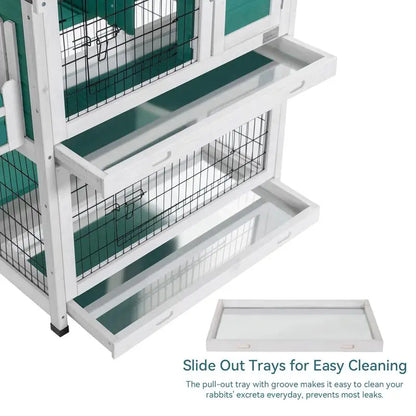 2-Story Rabbit Hutch Indoor Outdoor Bunny Cage with Pull-Out Tray & Waterproof Roof