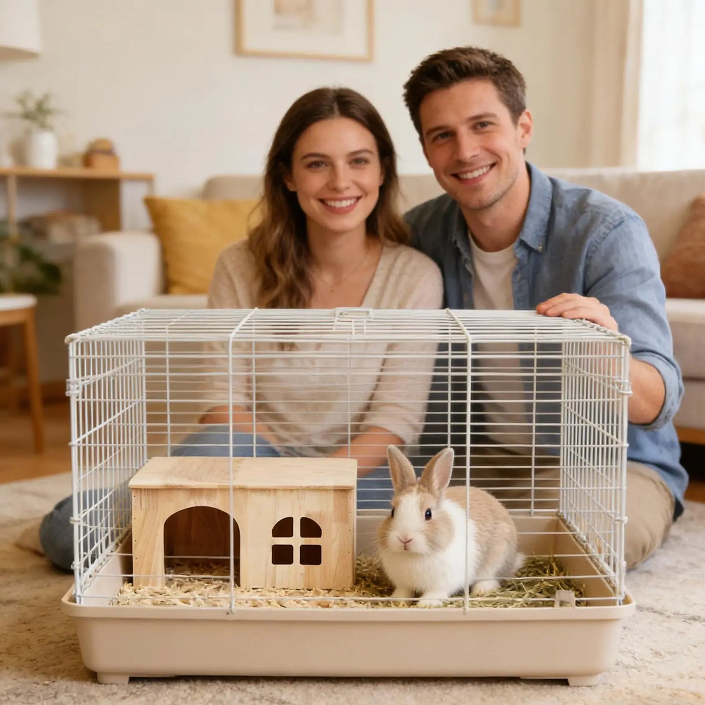 Bunny House Indoor Wooden Pet Cage window Door Ventilated Bunny Hut for Hamster Gerbil Chinchilla Hedgehog Ferret Resting