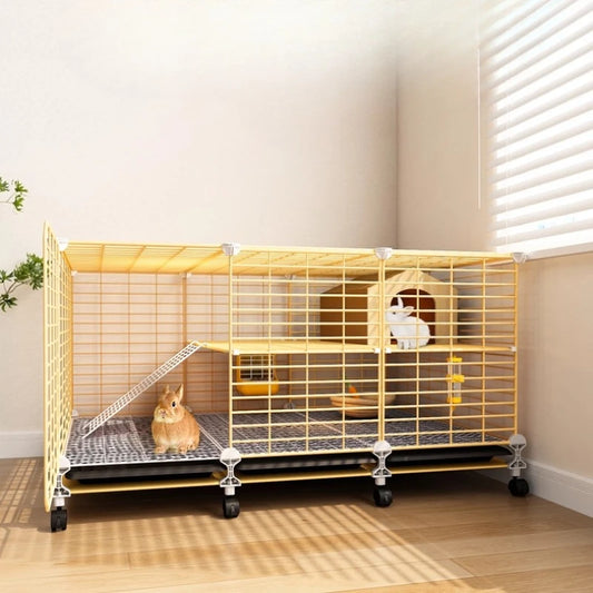 Large Two-Story Rabbit Cage Metal Wire Pet Hutch with Removable Tray Home Bunny House for Indoor Spacious Habitat for Rabbit