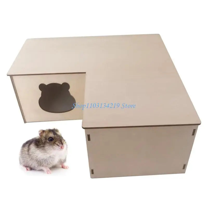 N5KC Hamster Wooden House Multi Chambers Detachable Roof Small Pet Hideout for Dwarf Hamsters Easy to Clean Habitat Decor