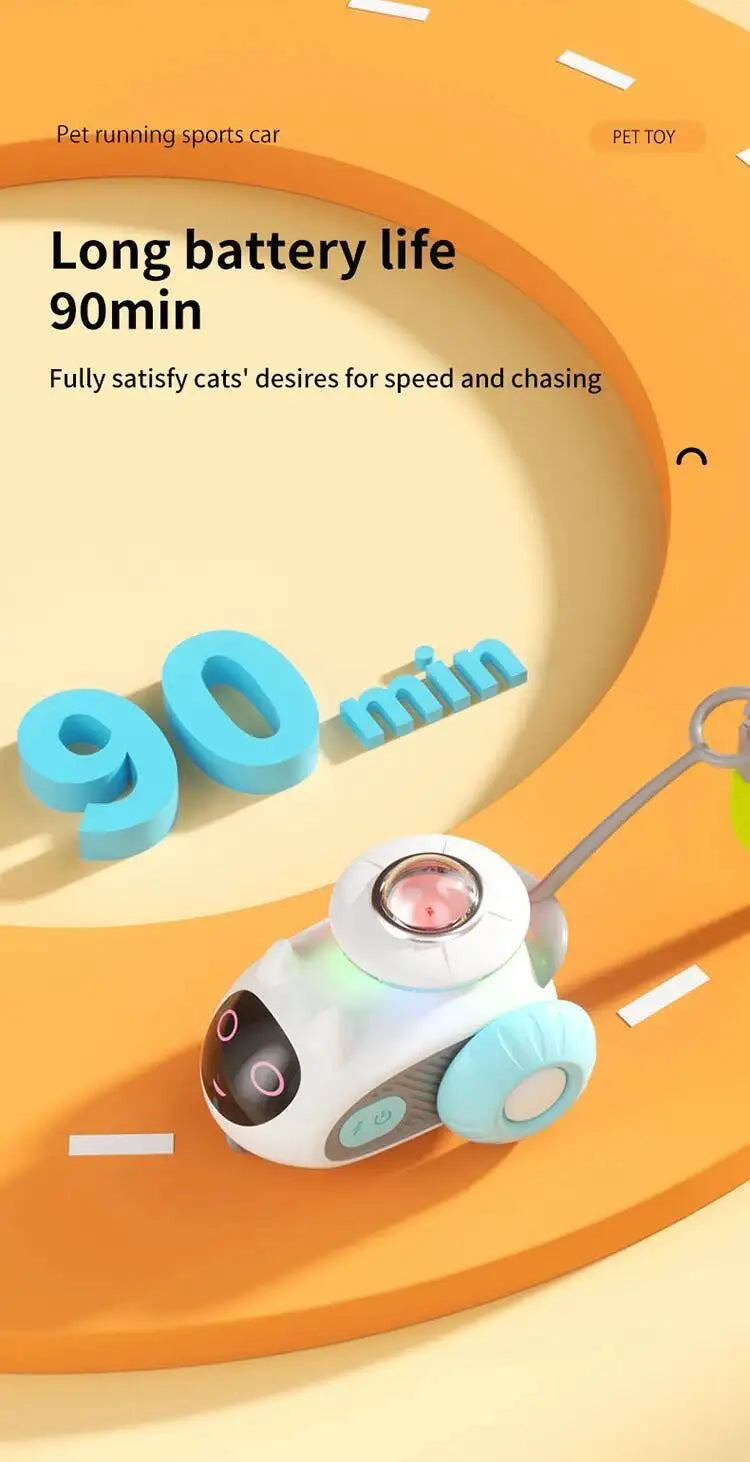 Cat Toys Car for Indoor Remote Control Smart Automatic Car with Tail Rechargeable LED Auto Moving Exercise Interactive Cat Toys