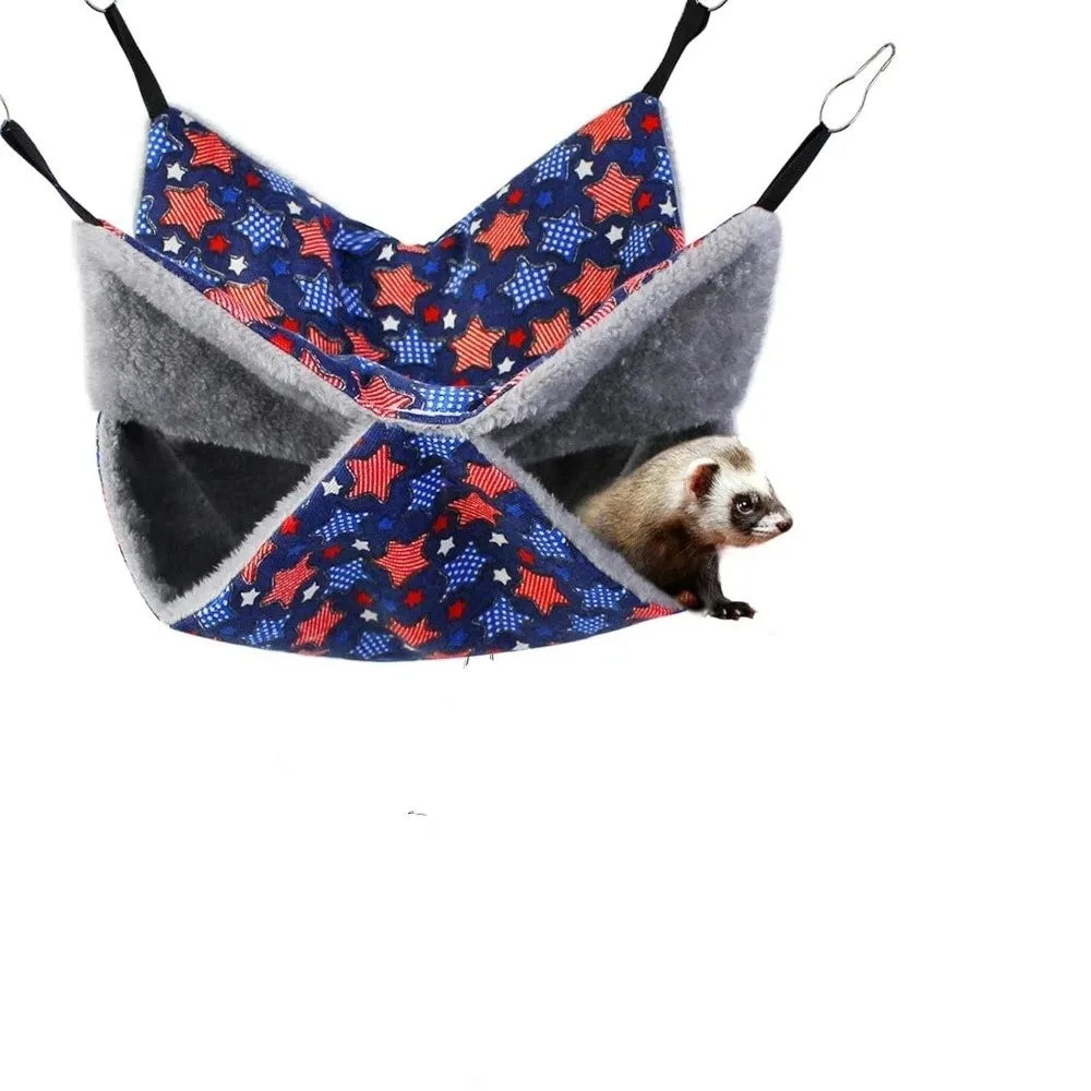 Hamster Hideout Double-layer Hamster Hammock Thicken Cozy Hanging Cage House Warm Fleece Print Pets Sleeping Bag Cage Sleeping