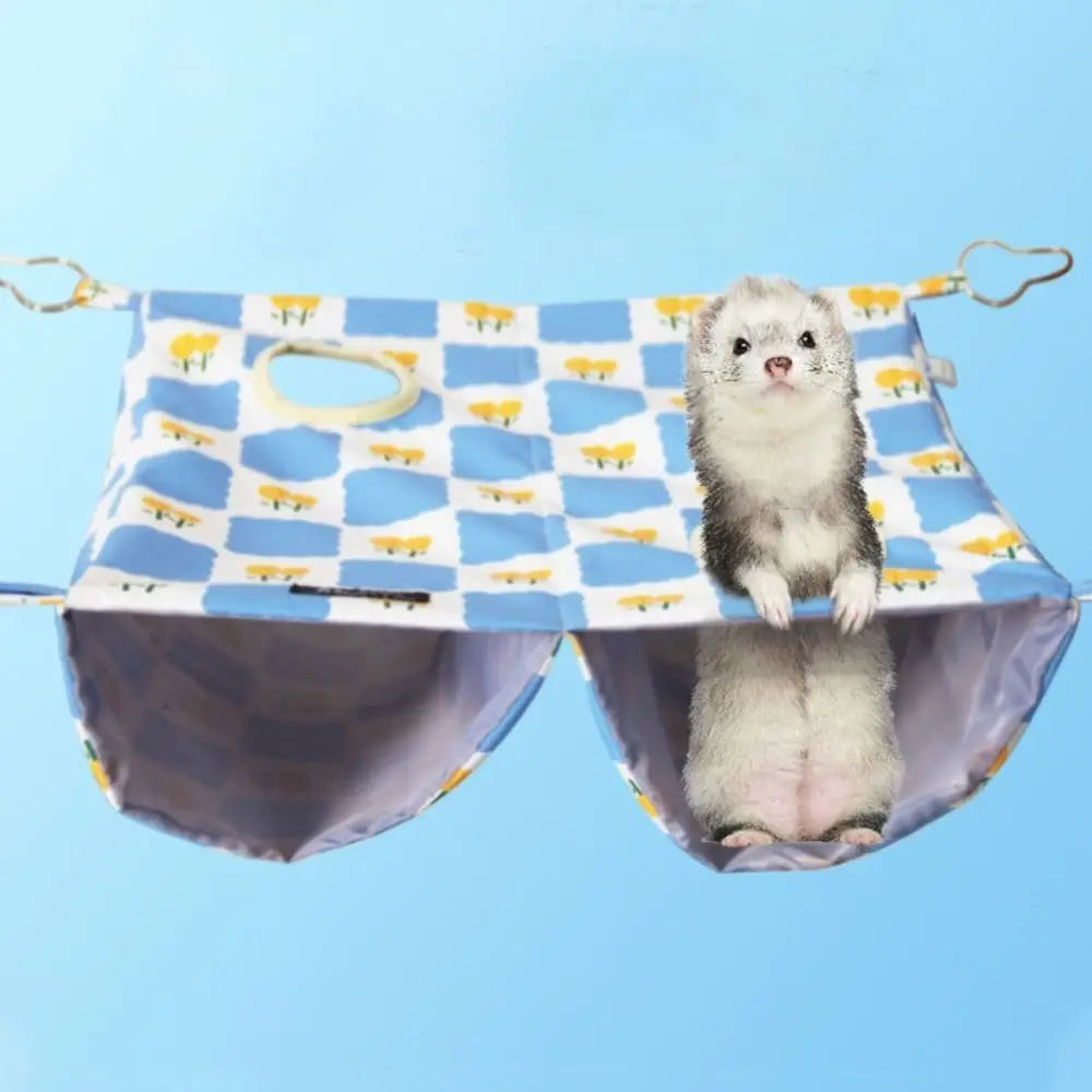 Cartoon Pattern Hanging Ferret Hammock Waterproof Breathable Hamster Nest Multi-Sided Opening Double Layer Hammock For Pet Cage
