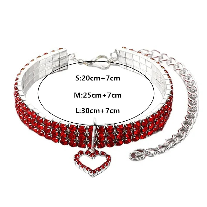 2025 New Cat Dog Collar Three Row Elastic Rhinestone Pet Collars Love Decoration Necklace Puppy Kitten Ornament Pets Supplies