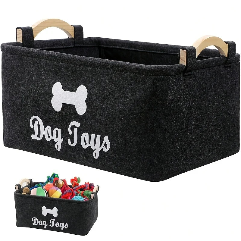 Stylish Felt Pet Toy Storage Basket - Durable Organizer for Cat & Dog Toys, Dirty Clothes, and Cleaning Supplies - Letter Print
