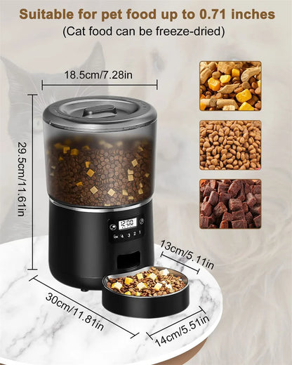 Automatic Cat Feeders, 4L Timed Cat Dry Food Dispenser, Dual Power Supply, Programmable Portion Control, Auto Pet Feeder