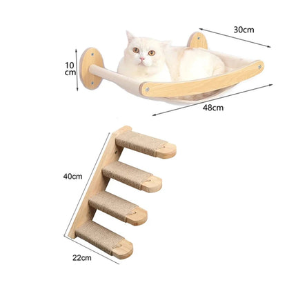 Wall Mounted Cat Tree with Sisal Scratching Post, Climbing Ladder, Jumping Platform and Hammock, creating a fun place for cats!