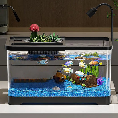 Small Fish Tank Kit LED Fish Tank Kit With Filtration System Underwater Landscape Decoration Compact Glass Aquarium Set For Den