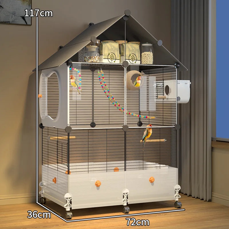Large Bird Cage for Parrots Spacious Aviary with Standing Pole Luxury Cockatiel & Budgie Habitat Anti-Scatter Design Bird Villa