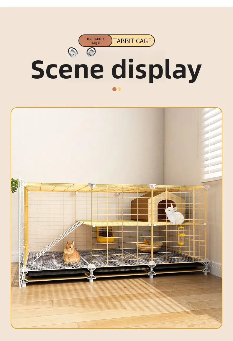 Large Two-Story Rabbit Cage Metal Wire Pet Hutch with Removable Tray Home Bunny House for Indoor Spacious Habitat for Rabbit